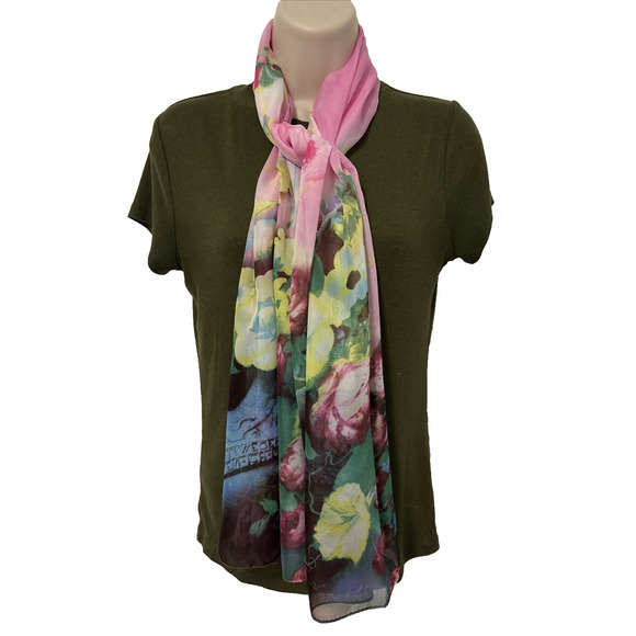 Women's 18X58" Pastel Colorful Spring Bloomcore Scarf Floral Easter BOHO Cottage - Picture 4 of 6